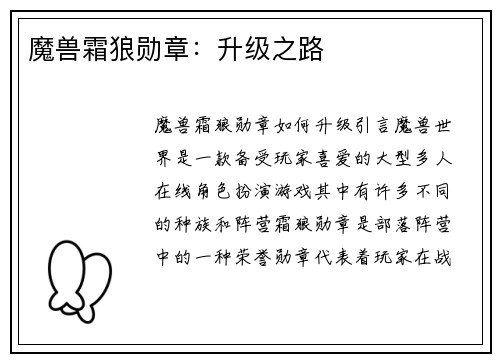 魔兽霜狼勋章：升级之路